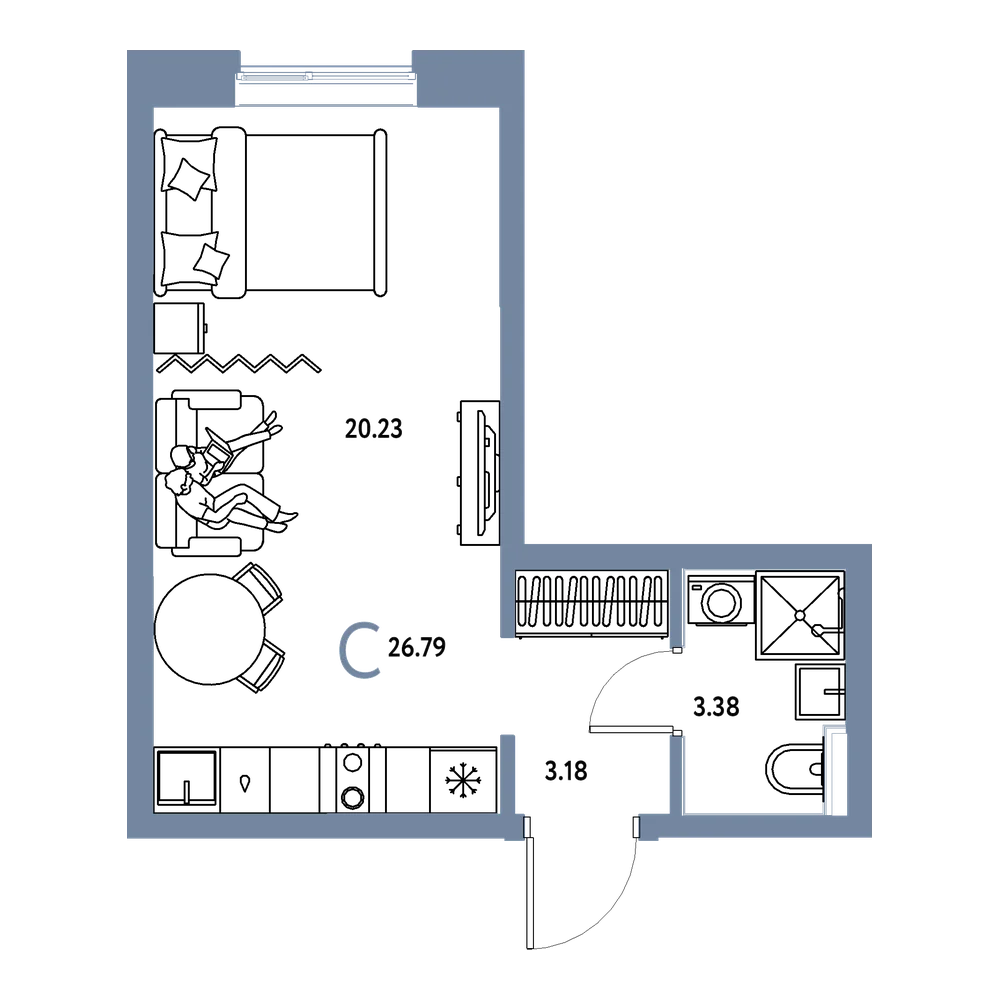 Планировка: Студия 26,79 м²