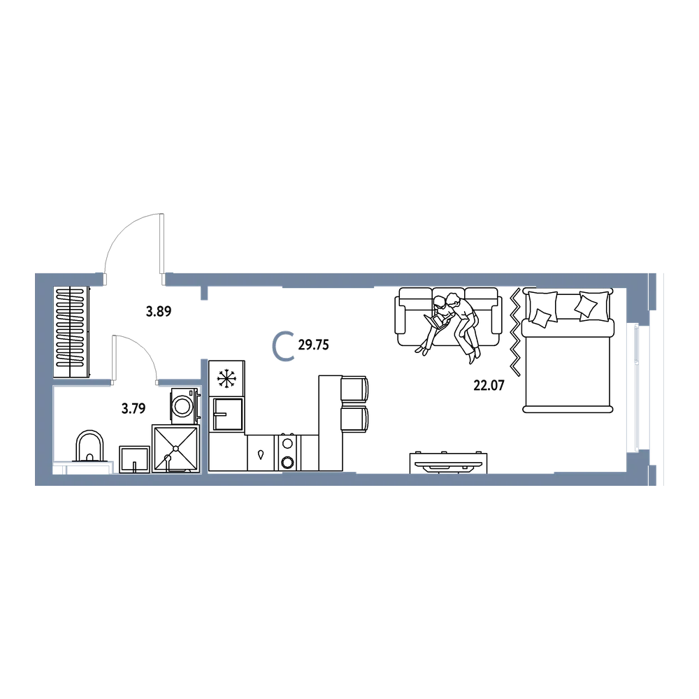Планировка: Студия 29,75 м²