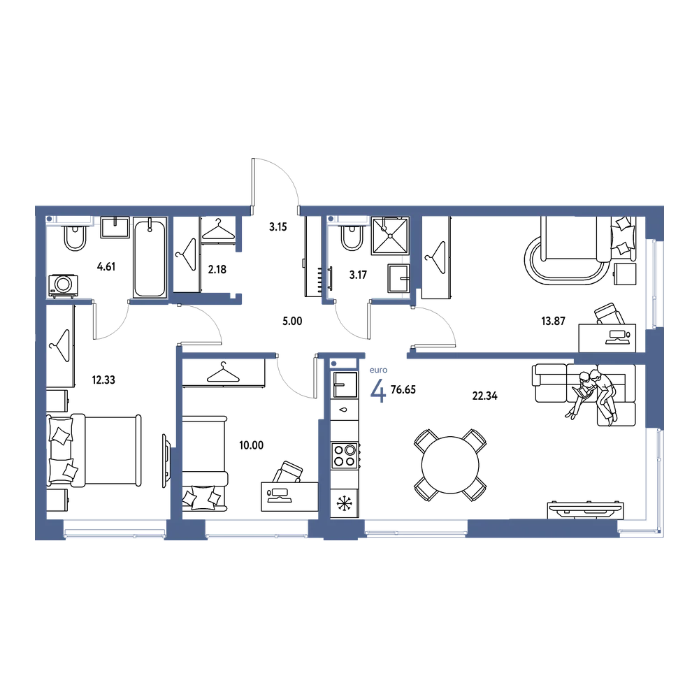Планировка: Евро-4 76,65 м²