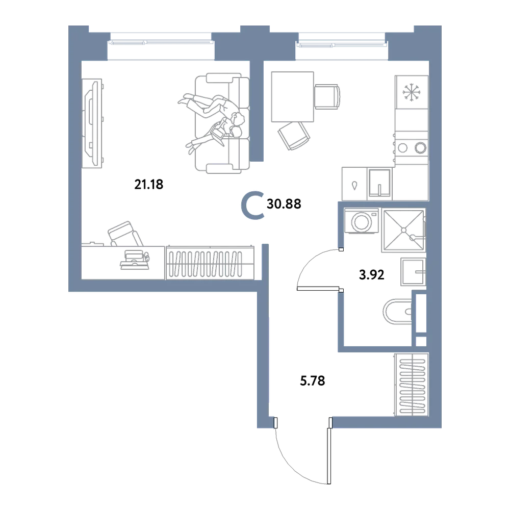 Планировка: Студия 30,88 м²