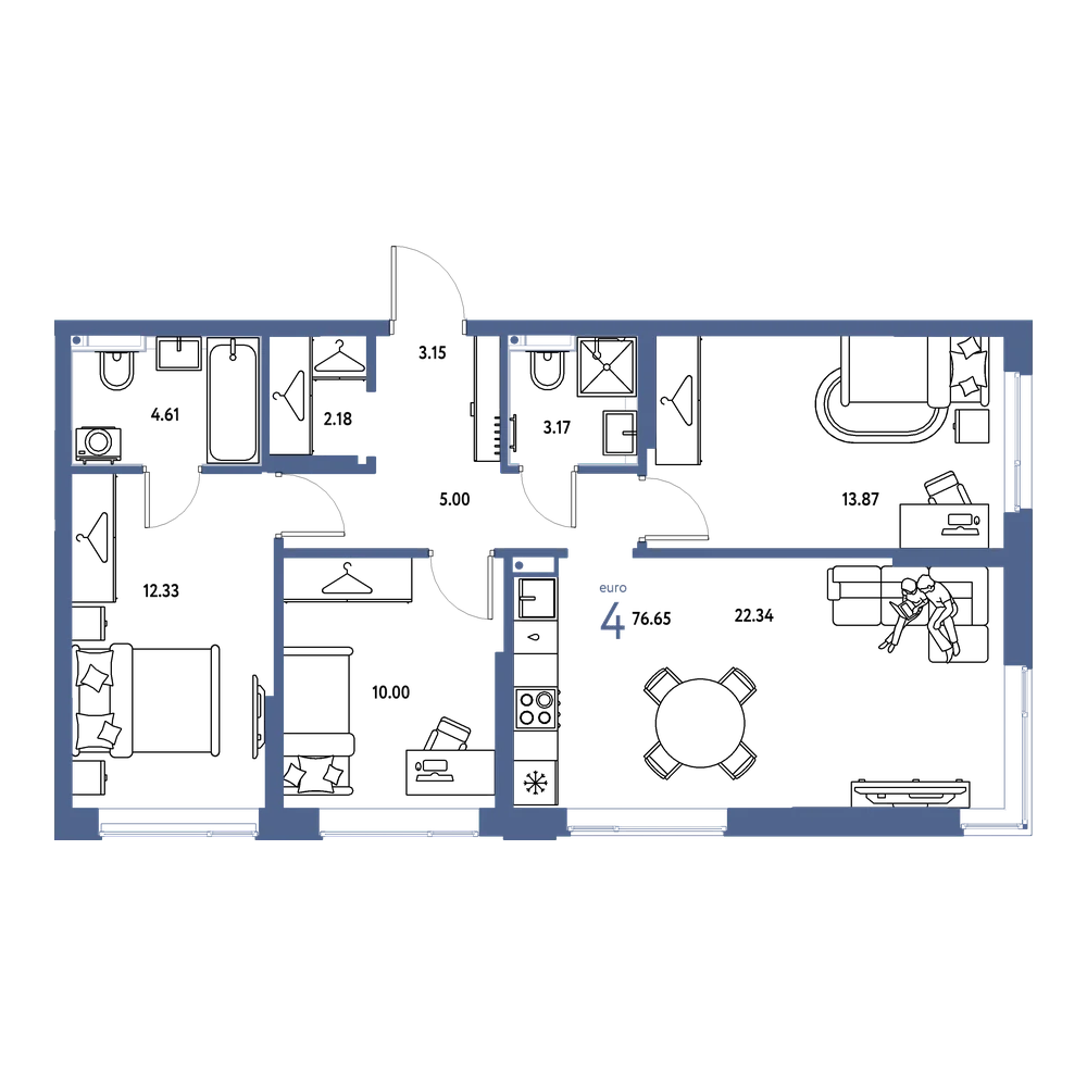 Планировка: Евро-4 76,65 м²
