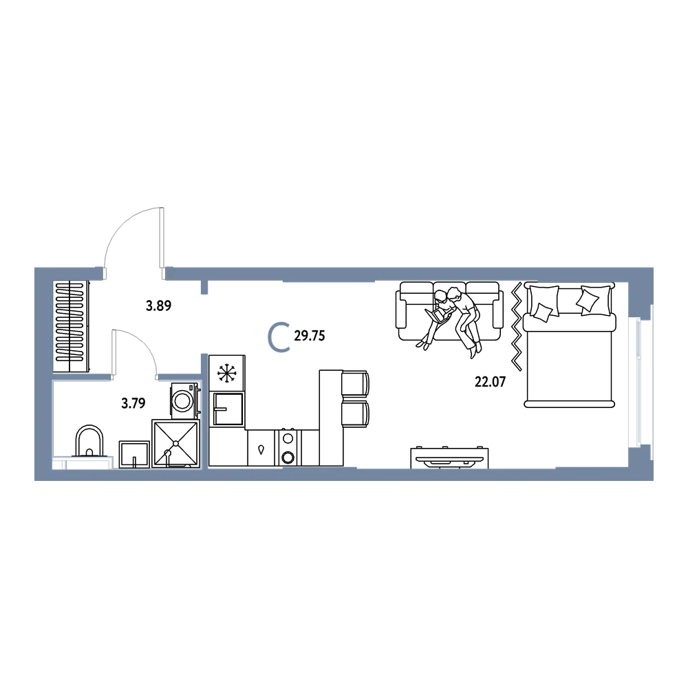 Планировка: Студия 29,75 м²