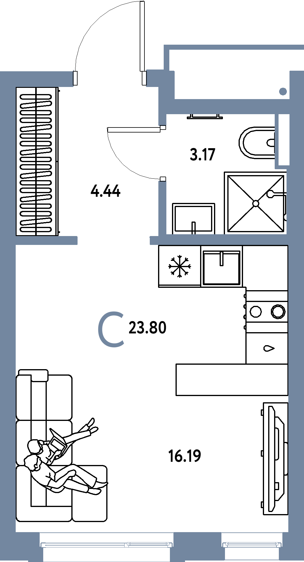 Планировка: Студия 23,8 м² в ЖК «Авторский»