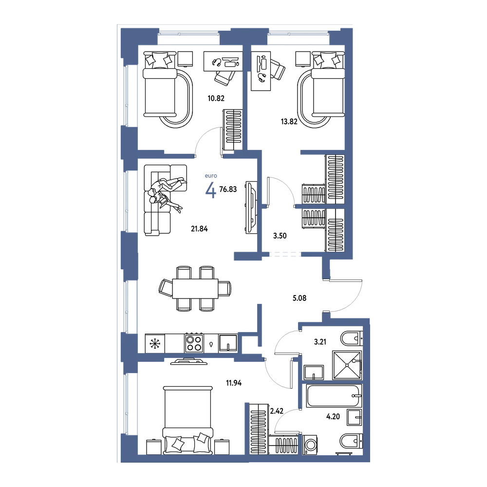 Планировка: Евро-4 76,83 м²