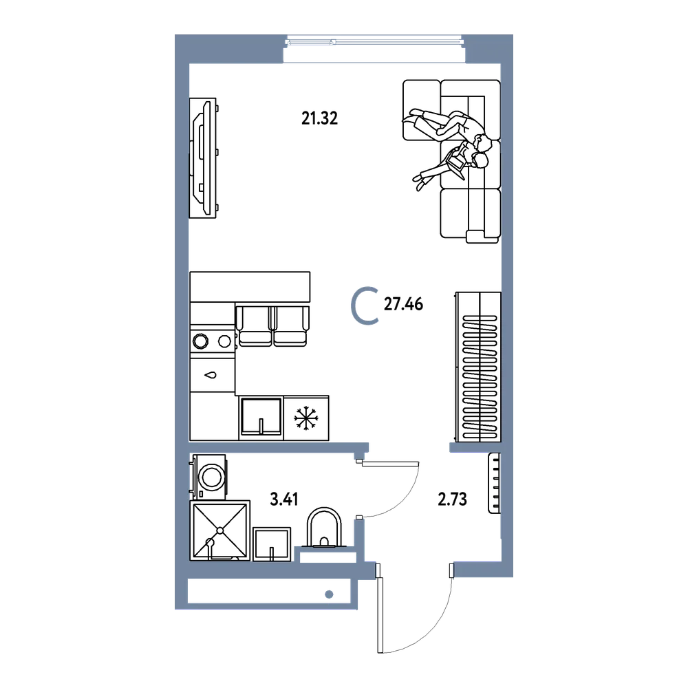 Планировка: Студия 27,46 м²
