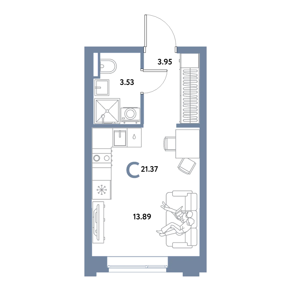 Планировка: Студия 21,37 м²