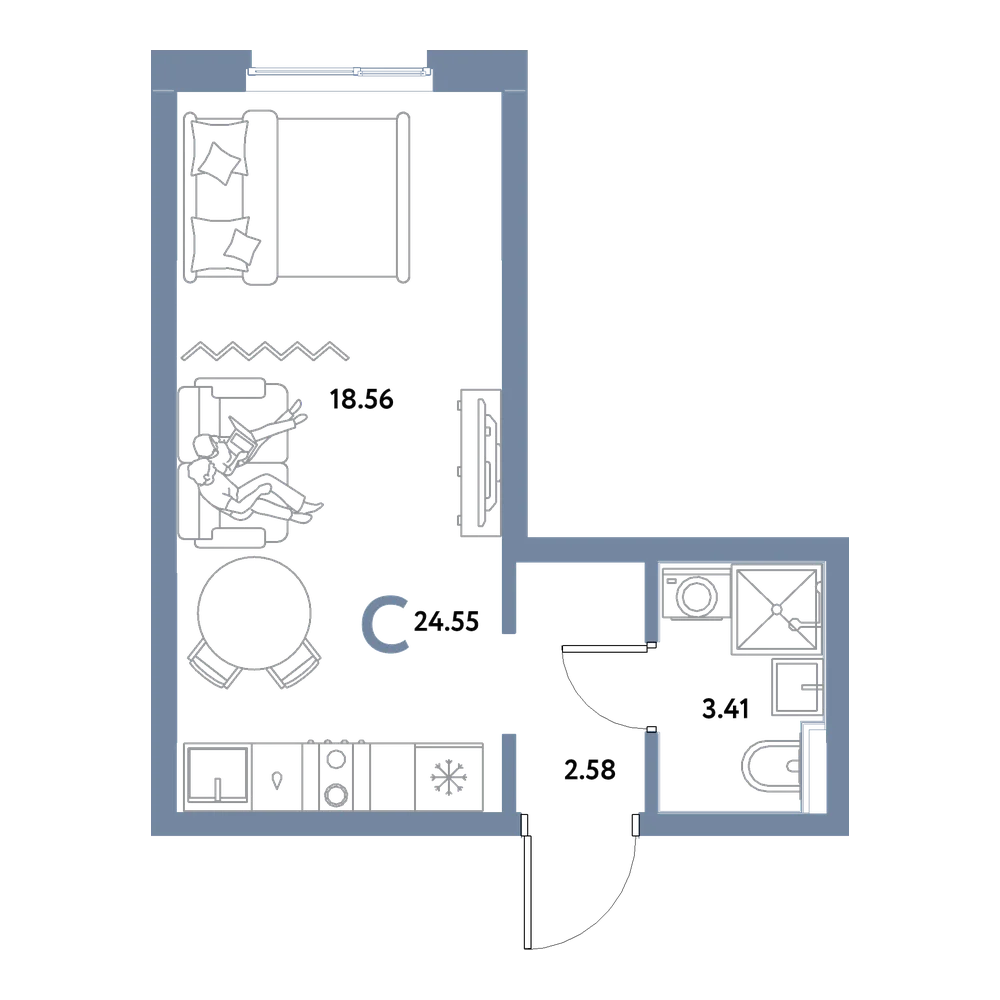 Планировка: Студия 24,55 м²
