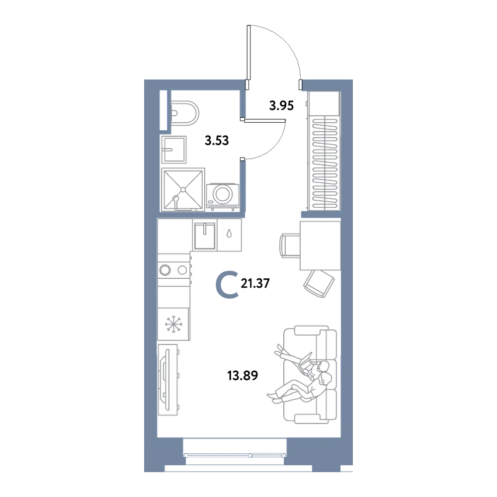 Планировка: Студия 21,37 м²
