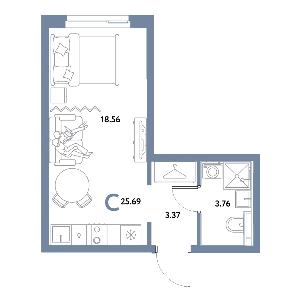 Планировка: Студия 25,69 м²