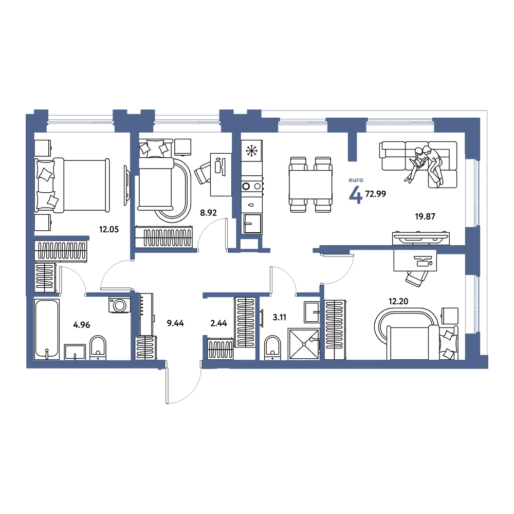 Планировка: Евро-4 72,99 м²