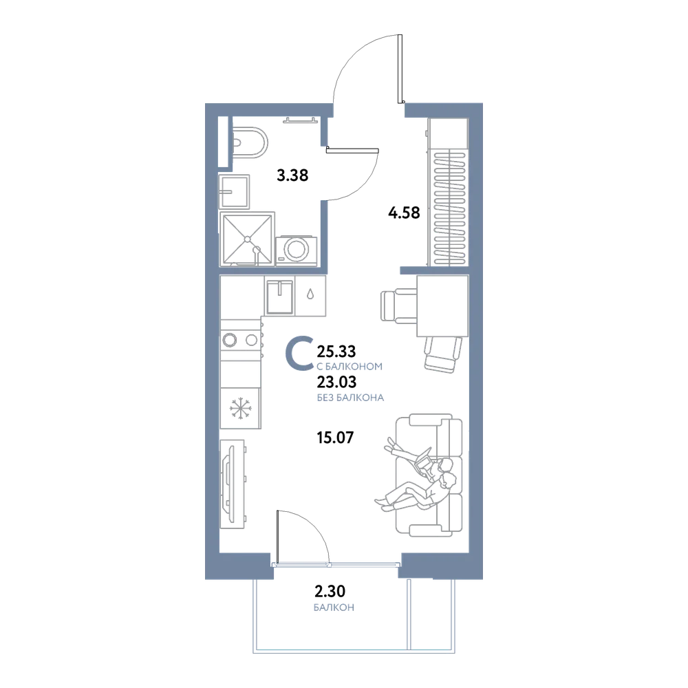 Планировка: Студия 25,33 м²