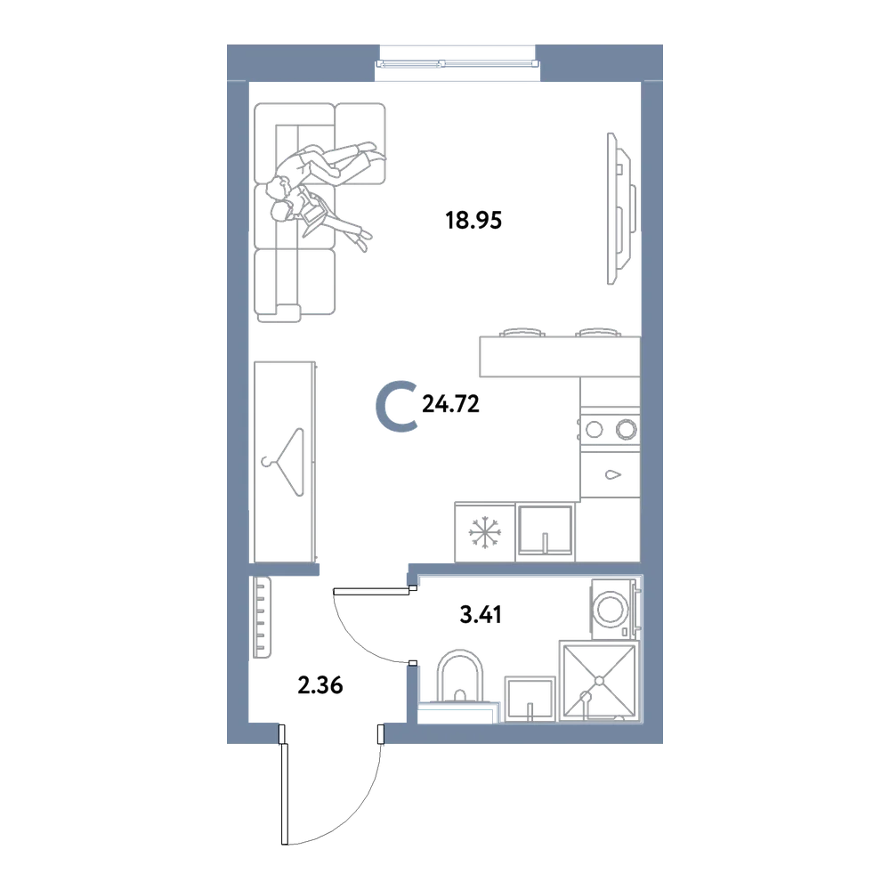 Планировка: Студия 24,72 м²