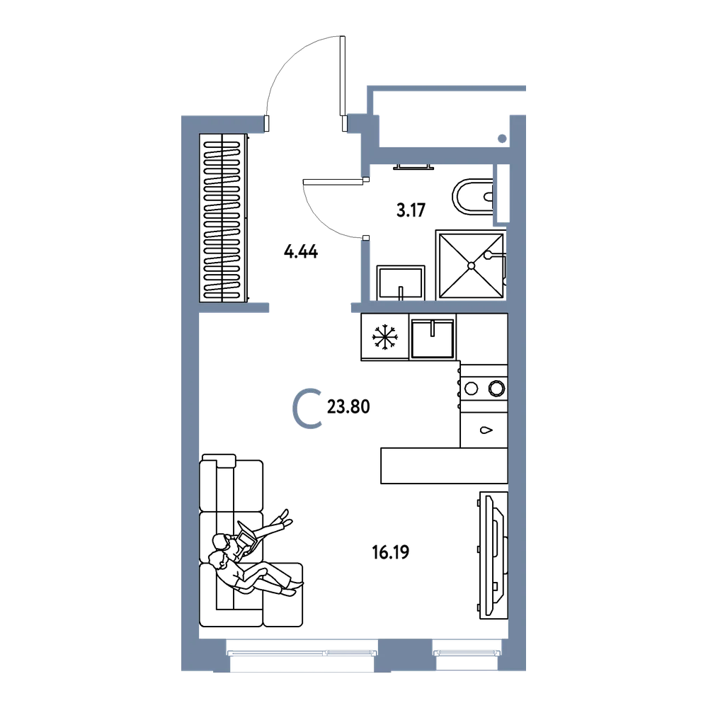 Планировка: Студия 23,8 м²