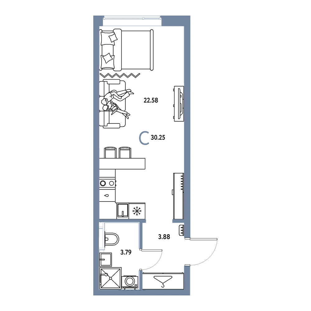 Планировка: Студия 30,25 м²