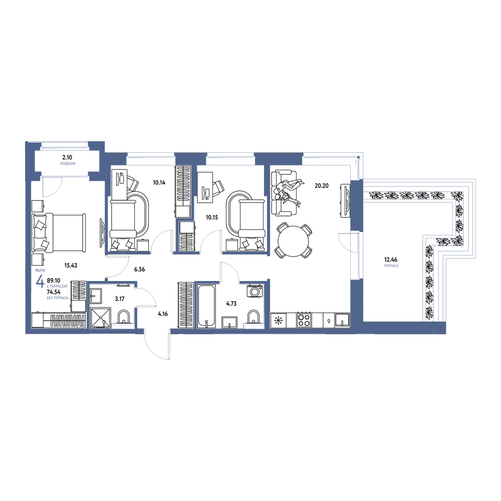 Планировка: Евро-4 92,35 м²