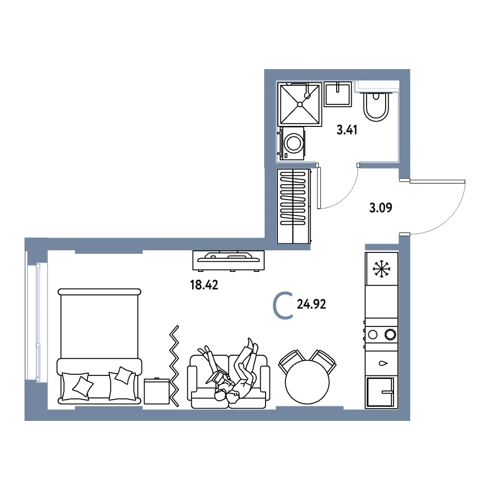 Планировка: Студия 24,92 м²