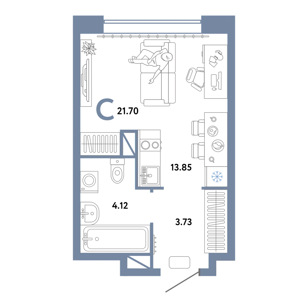 Планировка: Студия 21,7 м²