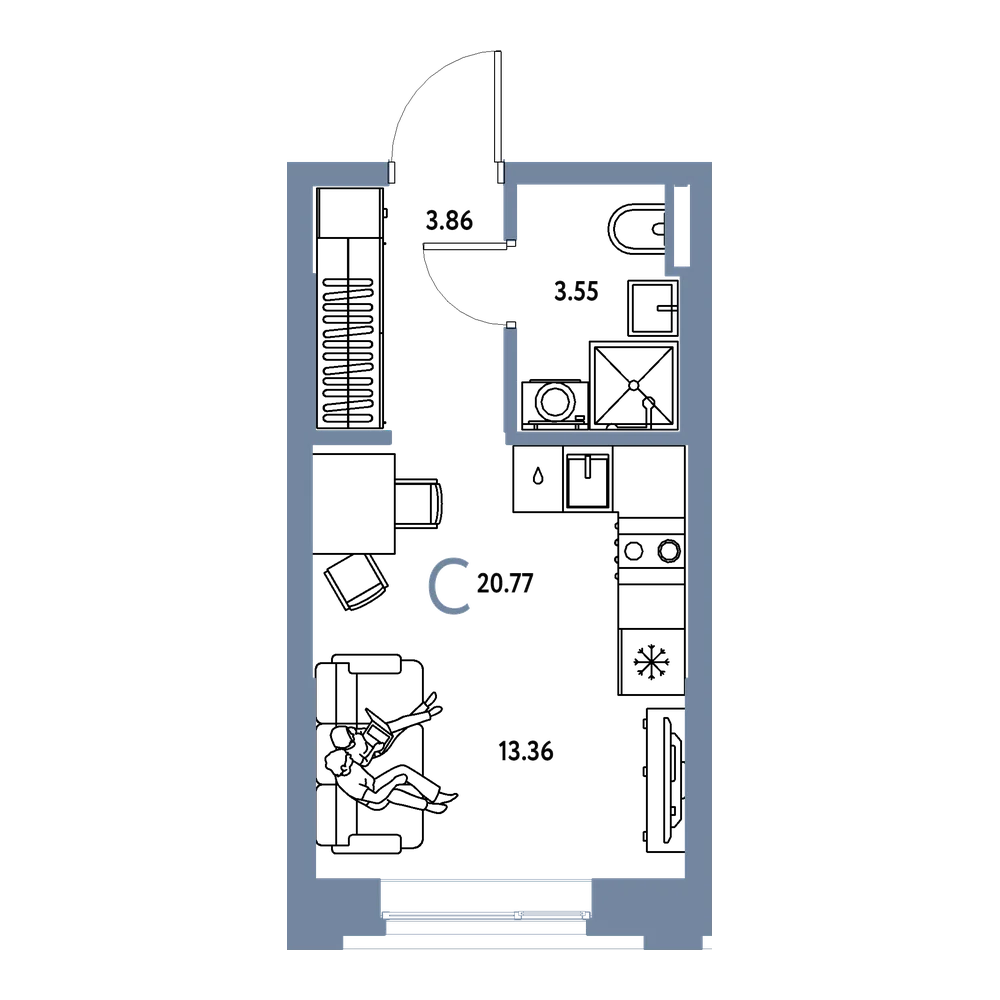 Планировка: Студия 20,77 м²