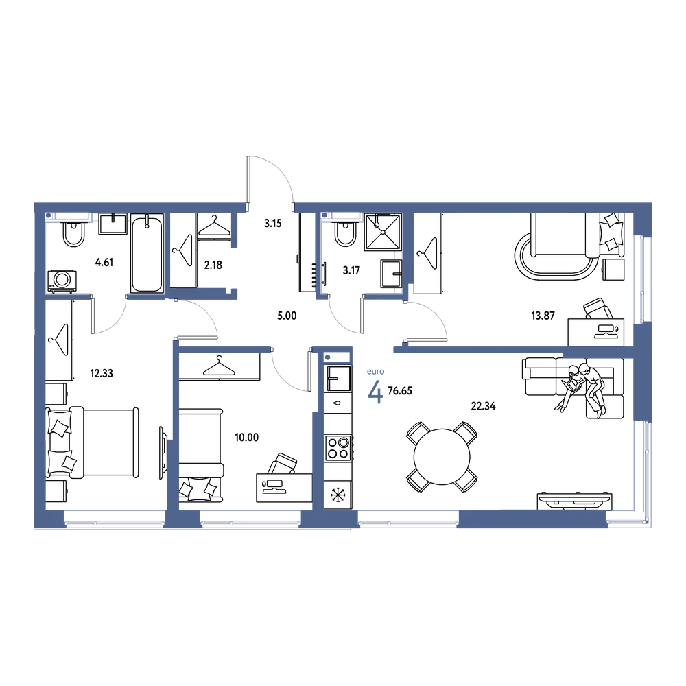 Планировка: Евро-4 76,65 м²