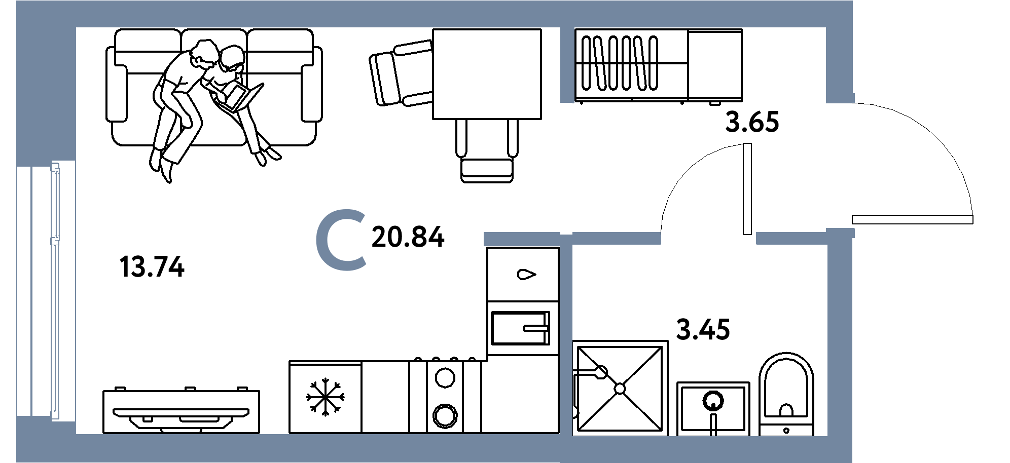 Планировка: Студия 20,84 м² в ЖК «Европейский берег 2.0»