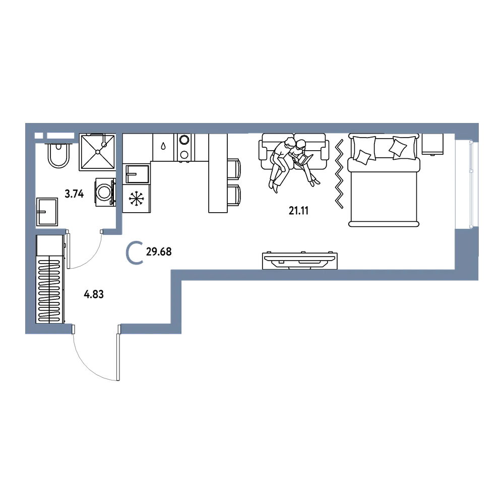 Планировка: Студия 29,68 м²