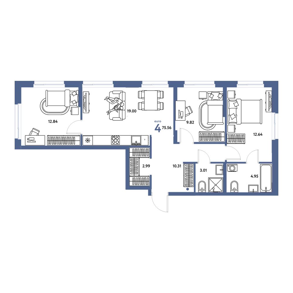 Планировка: Евро-4 75,56 м²