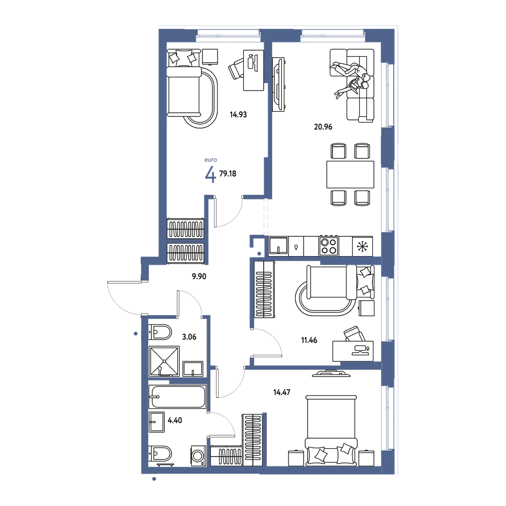 Планировка: Евро-4 79,18 м²