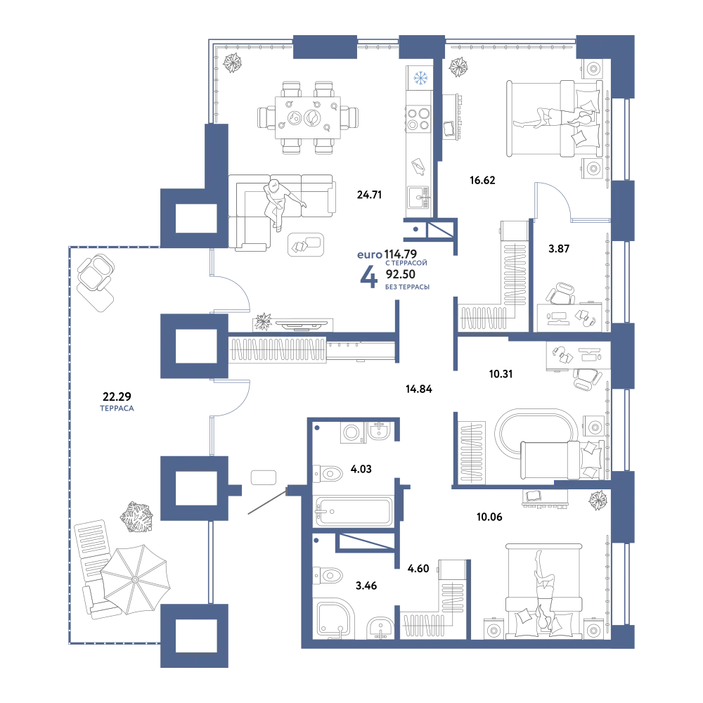 Планировка: Евро-4 114,79 м²