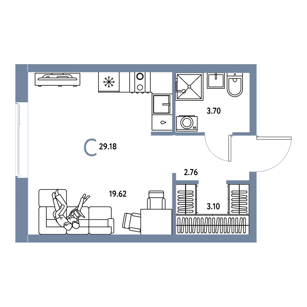 Планировка: Студия 29,18 м²