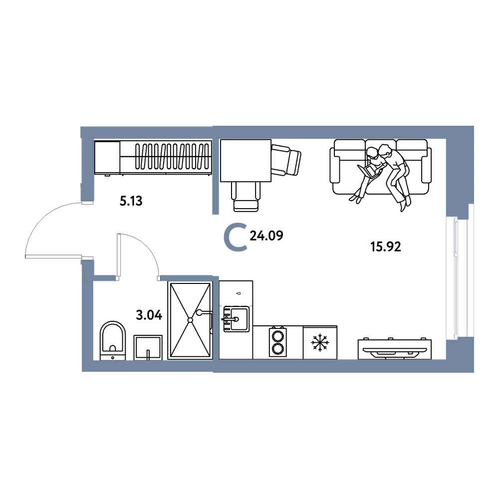 Планировка: Студия 24,09 м²