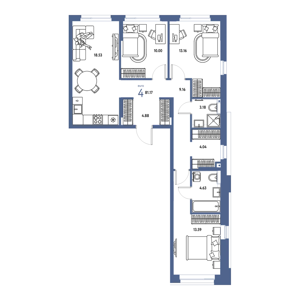Планировка: Евро-4 81,17 м²