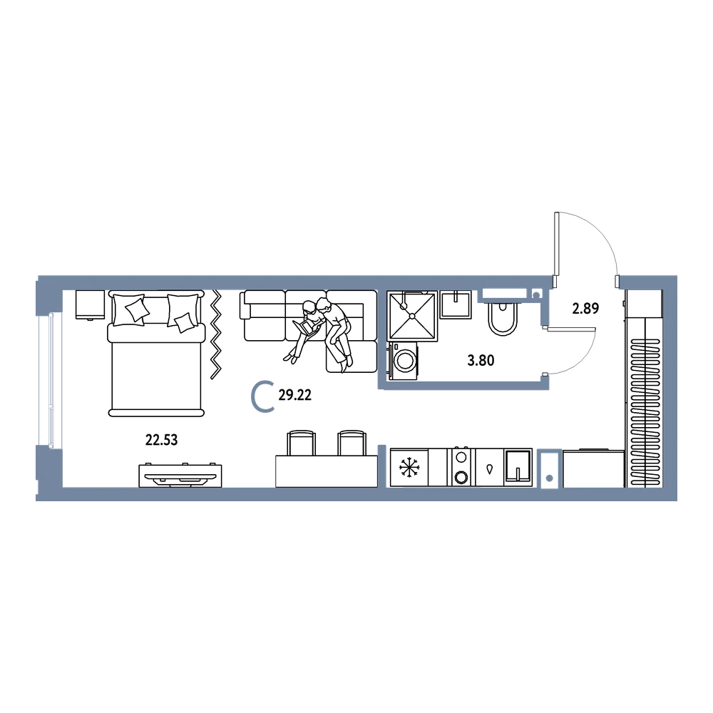Планировка: Студия 29,22 м²