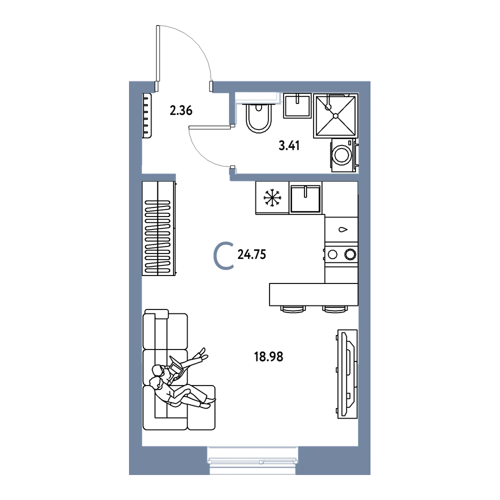 Планировка: Студия 24,75 м²