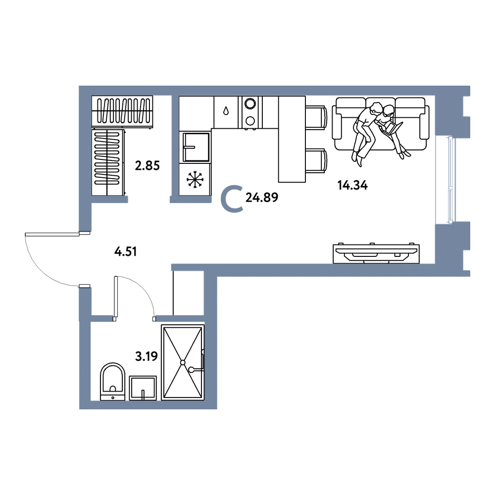 Планировка: Студия 24,89 м²