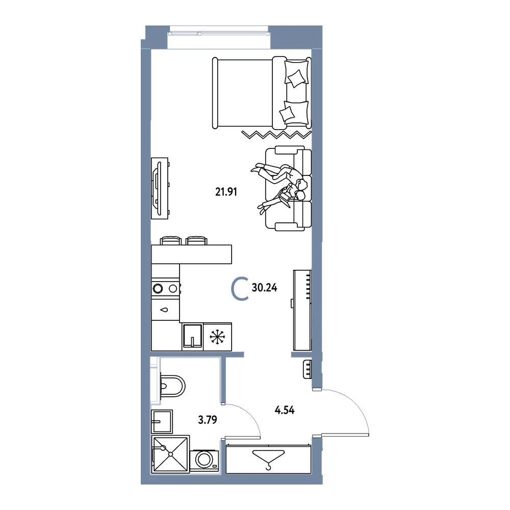 Планировка: Студия 30,24 м²