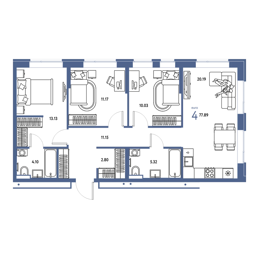 Планировка: Евро-4 77,89 м²