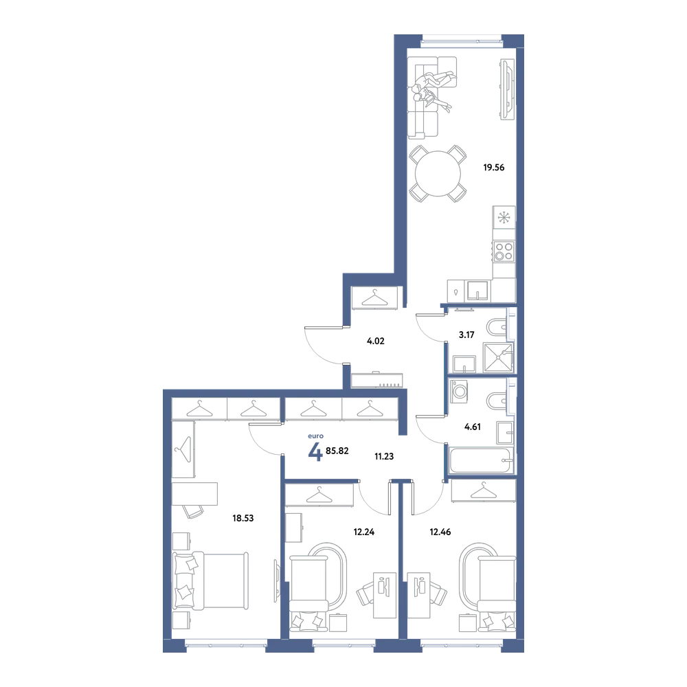 Планировка: Евро-4 85,82 м²