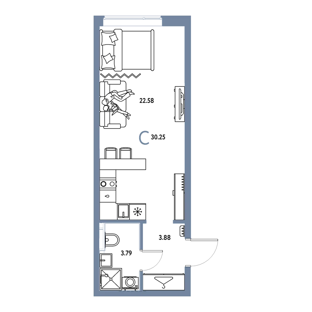 Планировка: Студия 30,25 м²