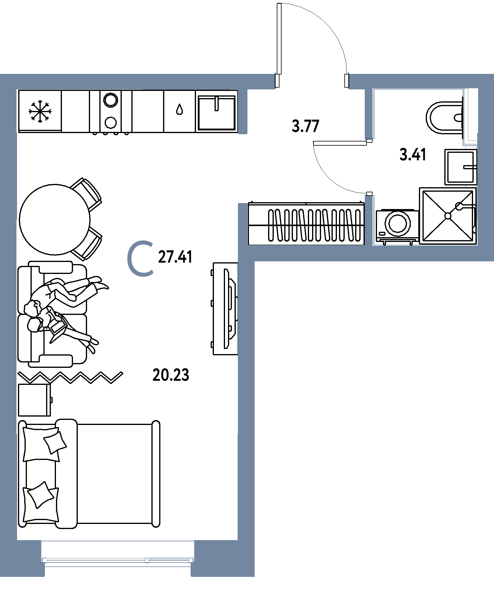 Планировка: Студия 27,41 м² в ЖК «Остров-сад»