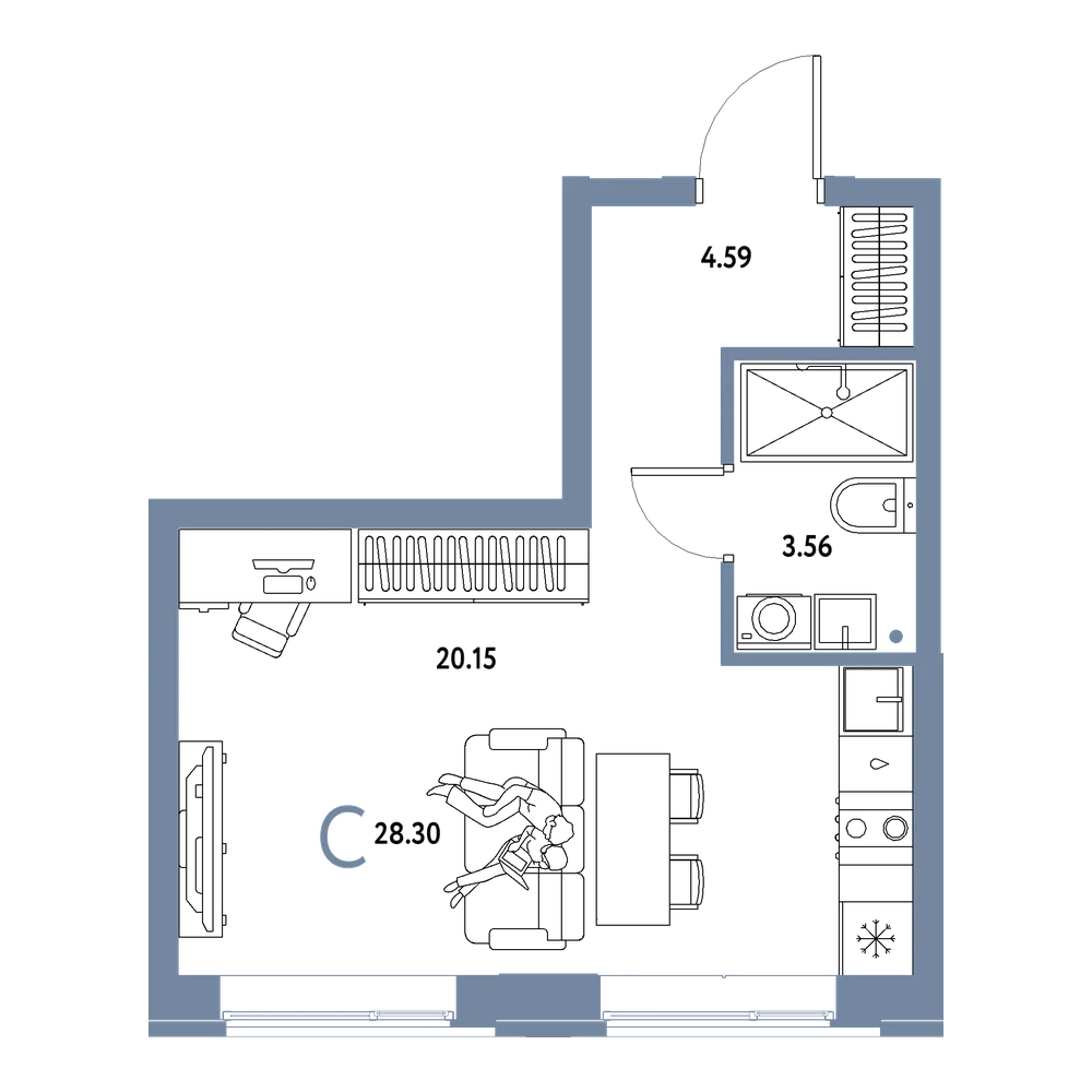 Планировка: Студия 28,3 м²