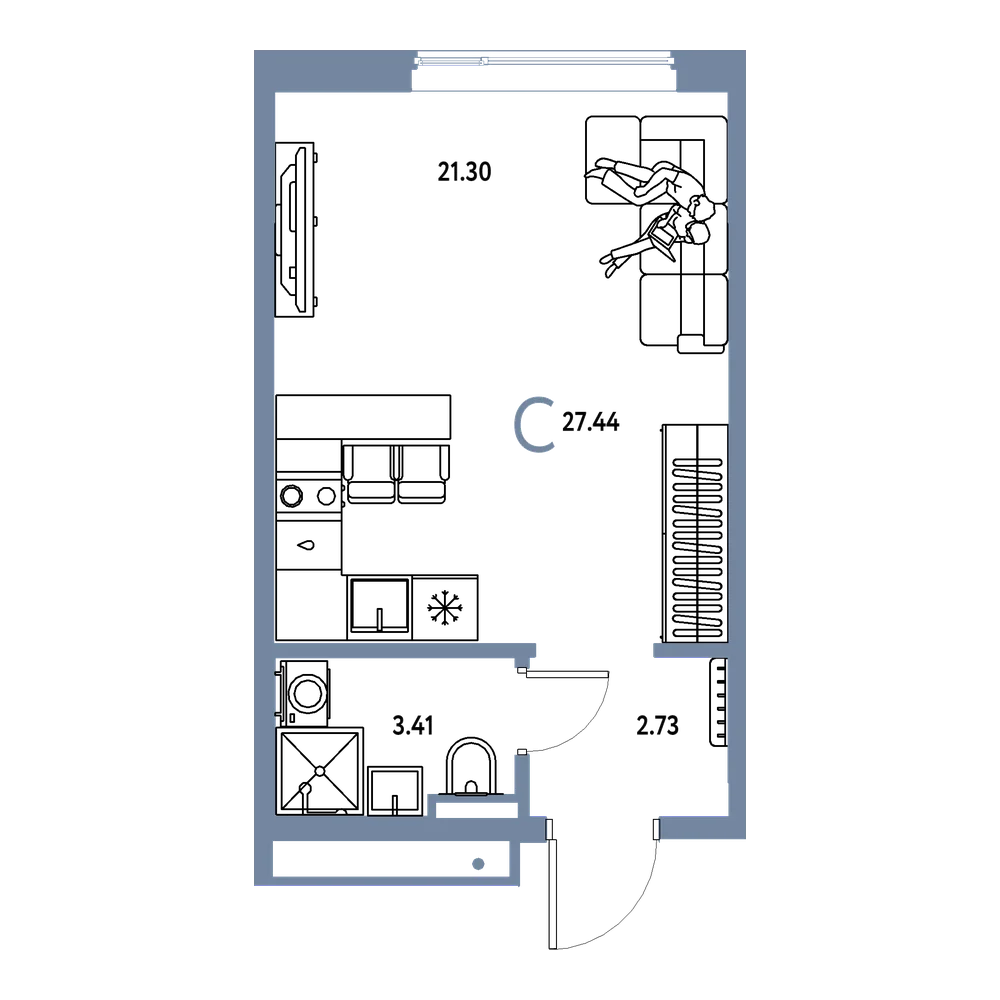 Планировка: Студия 27,44 м²