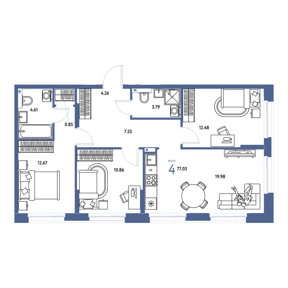 Планировка: Евро-4 77,14 м²