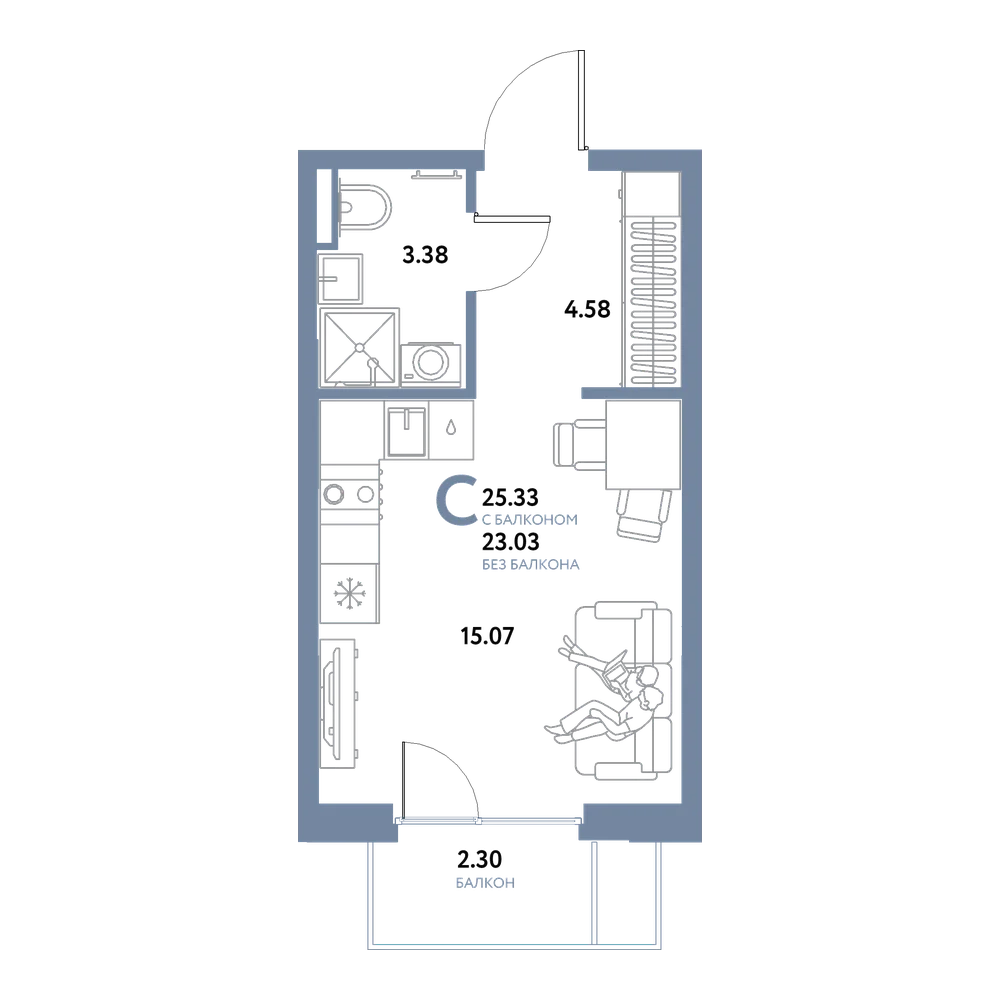 Планировка: Студия 25,33 м²