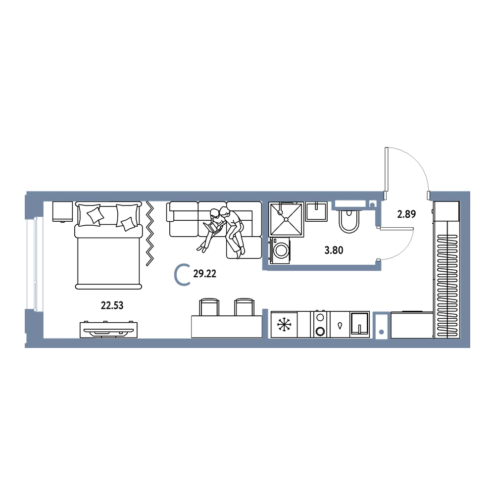 Планировка: Студия 29,22 м²