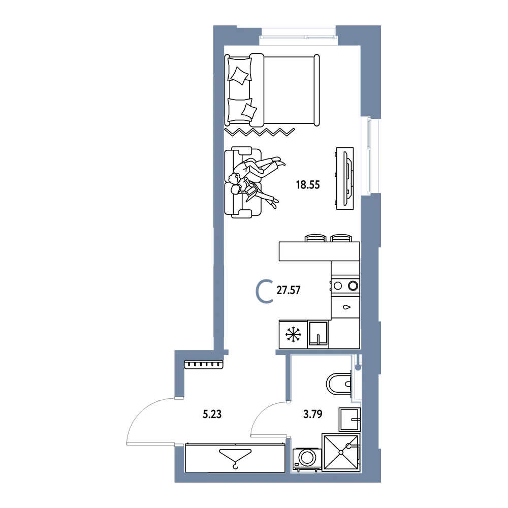 Планировка: Студия 27,57 м²