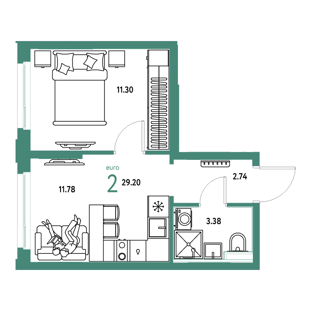 Планировка: 1-комнатная 29,2 м²