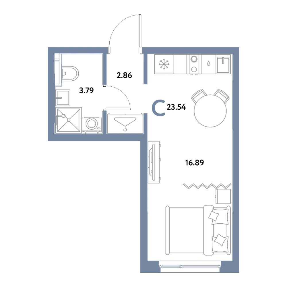 Планировка: Студия 23,54 м²