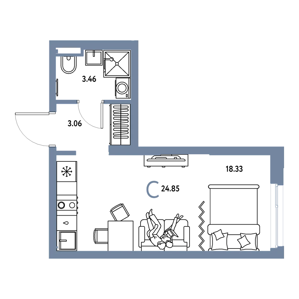 Планировка: Студия 24,85 м²