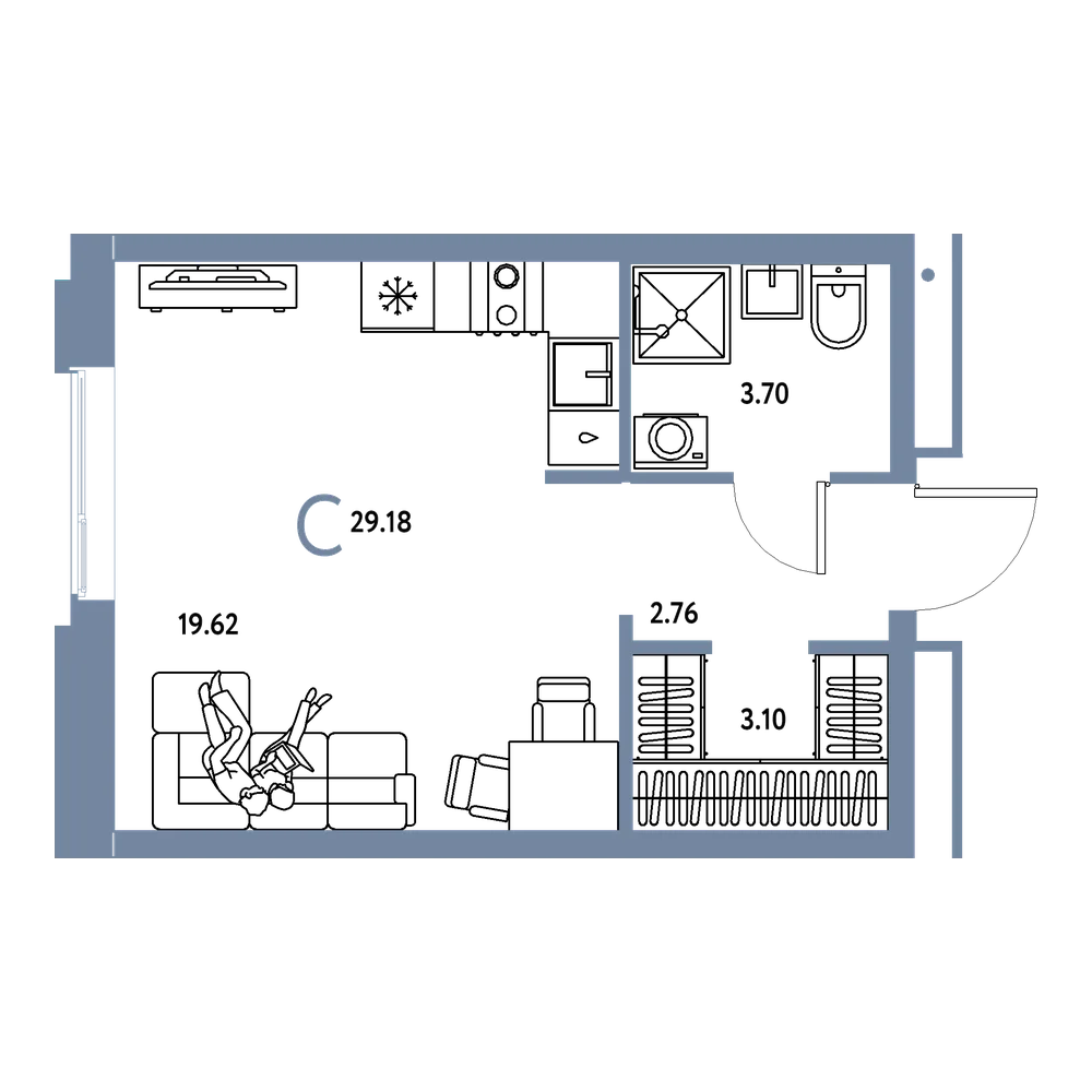 Планировка: Студия 29,18 м²