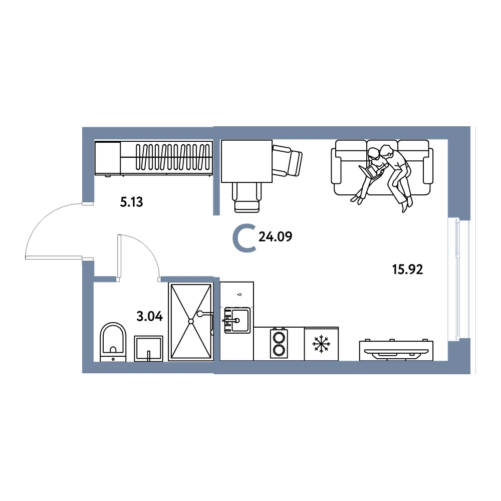 Планировка: Студия 24,09 м²